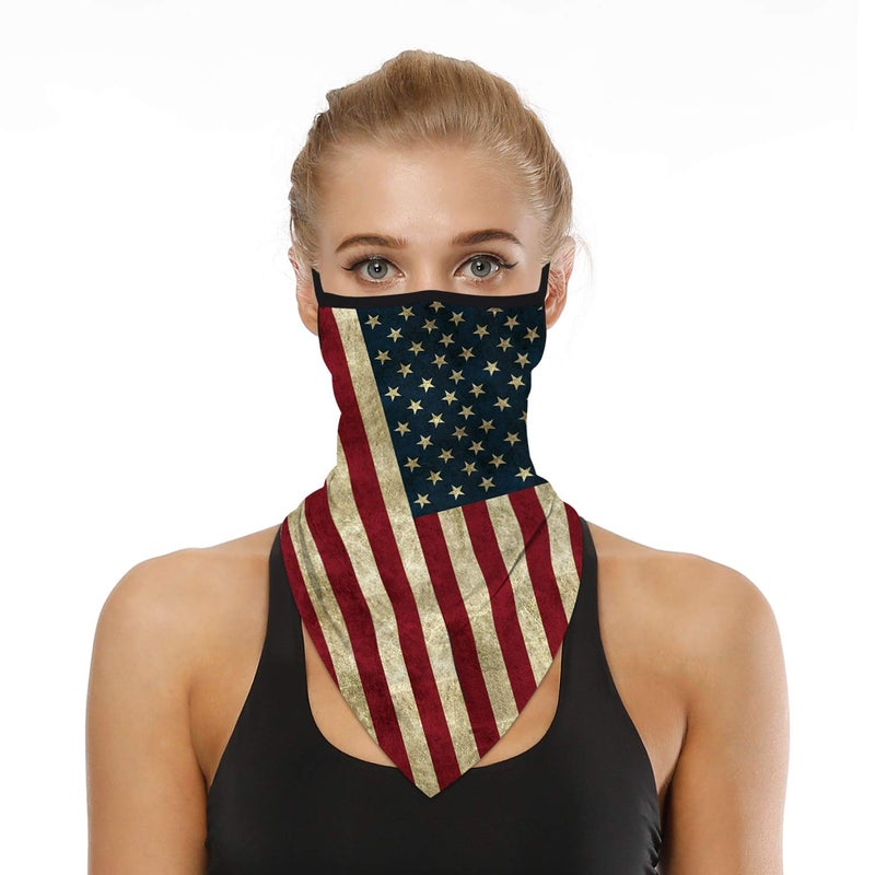YAYOUREL Red Grey Blue American Flag Neck Gaiter Face Mask Covering Bandanas for Men Women Summer UV Face Scarf Mask Cover Ear Loop Hole Triangle Facemask Headwear for Fishing Running Cycling Hiking - Image 1